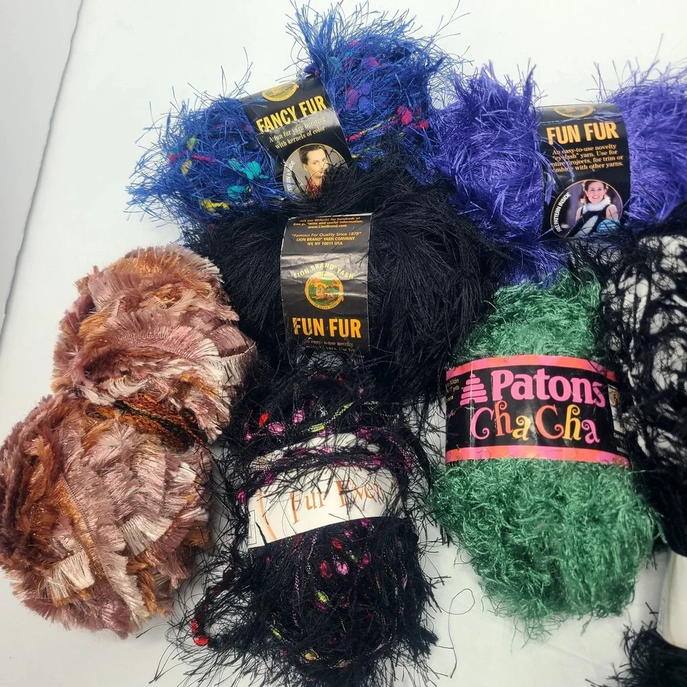 Lot Of 14 Lion Brand Moda Patons Fancy‎ Fun Fur Yarn Lot Various Colors